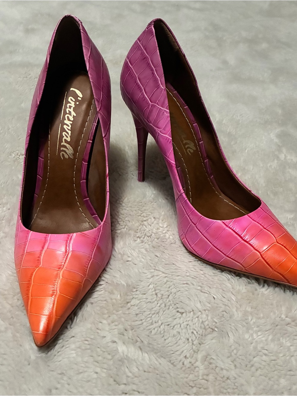 L'INTERVALLE Pink to Orange Croc-Embossed Pointed Toe Stilettos
